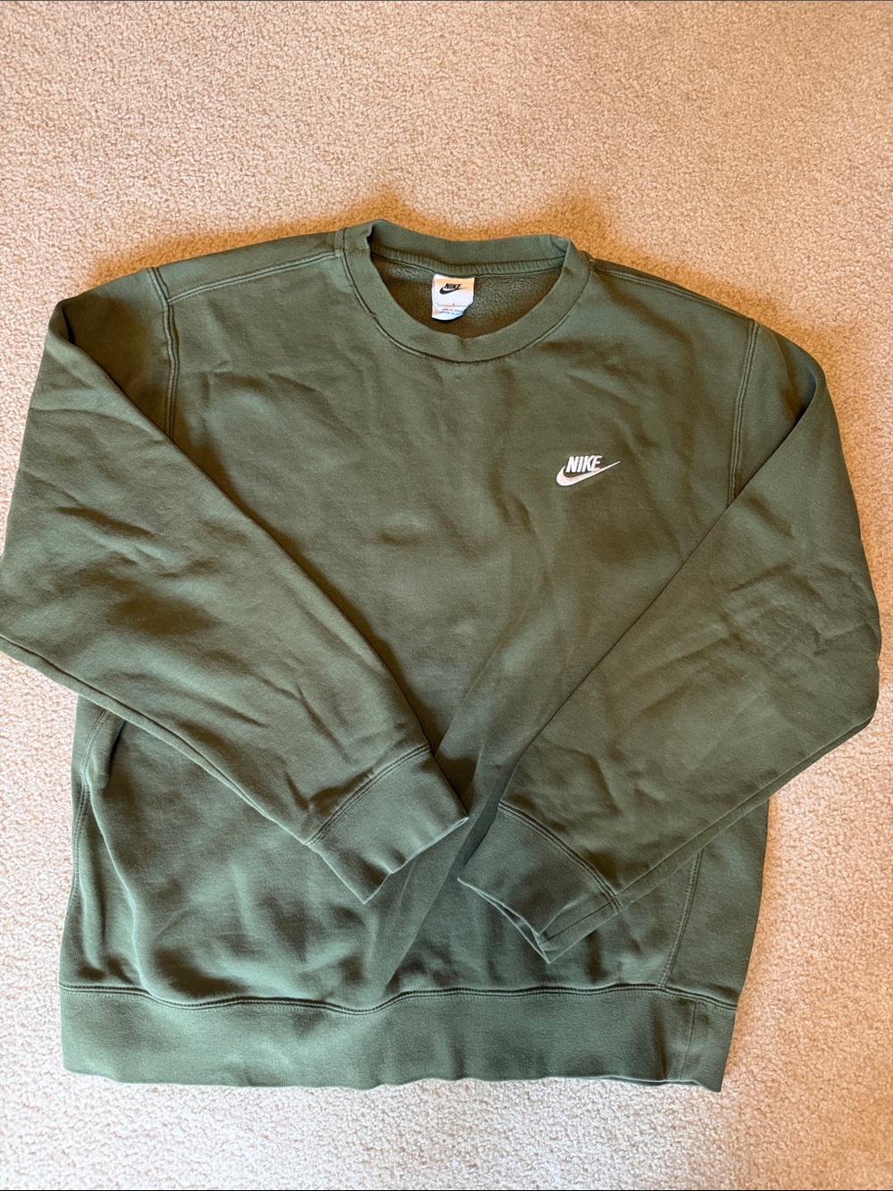 Nike Olive Crewneck Sweatshirt with White Swoosh